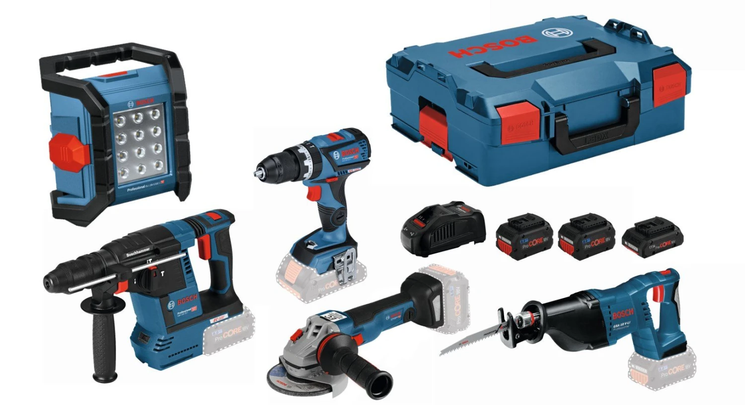 Bosch Accu Toolkit 5 Toolkit 18V GSB 18V-60 C + GWS 18V-10 C + GBH 18V-26 + GSA 18V-LI + GLI 18V-1200 C - 1x ProCORE 18V 4,0Ah + 2x ProCORE18V 8,0Ah - 0615990M2X 3 Bosch Accu Toolkit 5 Toolkit 18V GSB 18V-60 C + GWS 18V-10 C + GBH 18V-26 + GSA 18V-LI + GLI 18V-1200 C - 1x ProCORE 18V 4,0Ah + 2x ProCORE18V 8,0Ah - 0615990M2X